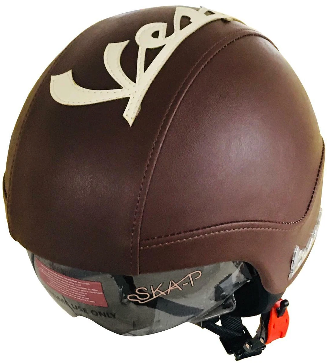 Casco vintage in ecopelle omologato Vespa con visiera a scomparsa