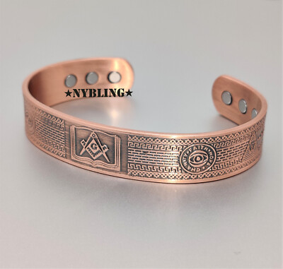 PURE Magnetic Copper Bracelet Arthritis Pain Therapy Cuff Free Mason 15MM Bangle