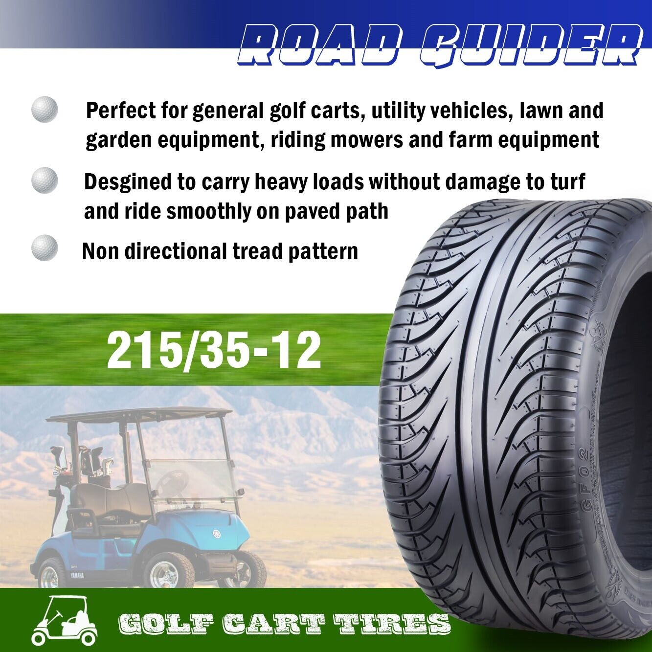 Set 2 ROADGUIDER 215/35-12 Golf Cart ATV Tires 215/35x12 4 Ply