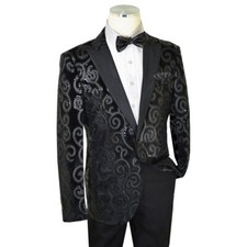 Cielo Tuxedo Jacket Blazer Mens 36R Black Velvet Satin Sequin Single Breasted