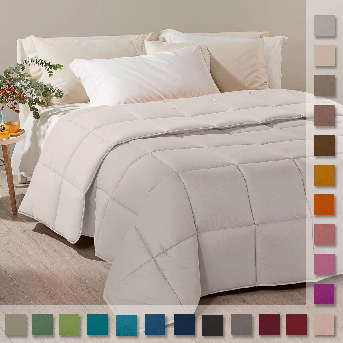 JANZAA Set Di 3 Trapunte Queen Size In Microfibra - Motivo Floreale Botanico Arancione - 1 Trapunta 228x228cm + 2 Federe 50x66cm