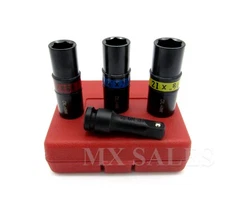 6 Impact Flip Socket Lug Nut Set Metric/SAE Mag Wheel Thin wall ½" Drive 6 Sizes