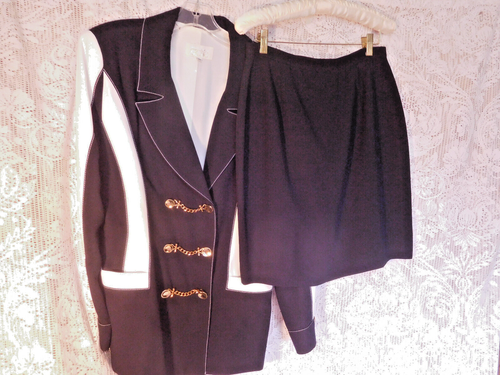 VTG. Black & White Cache' Designer Skirt Suit ~ sz 10 ~EXCELLENT~ FREE SHIP~ - Picture 7 of 9