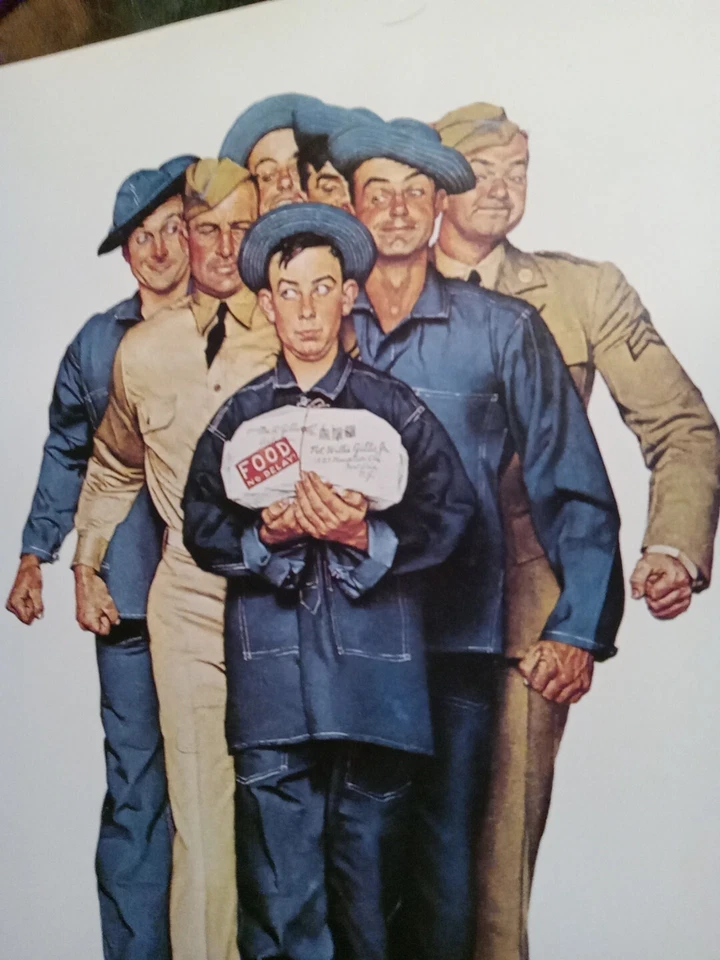 "Paquete desde casa" Rockwell años 70 reimpresión de 1941 sábado víspera post cubierta 12x14 Foto 3 de 4