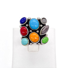 Sterling Silver Multistone Turquoise Coral Lapis Lazuli Ring Size 8