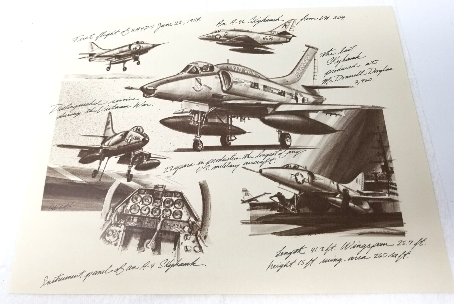 A-46 Skyhawk Plane Art Print Drawing McDonnell Douglas 1986 75th ...