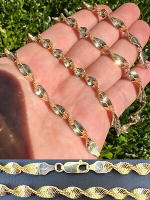 Echt 14k Gelbgold Vermeil 925 Silber 6mm lose Singapur Seil Kette Halskette