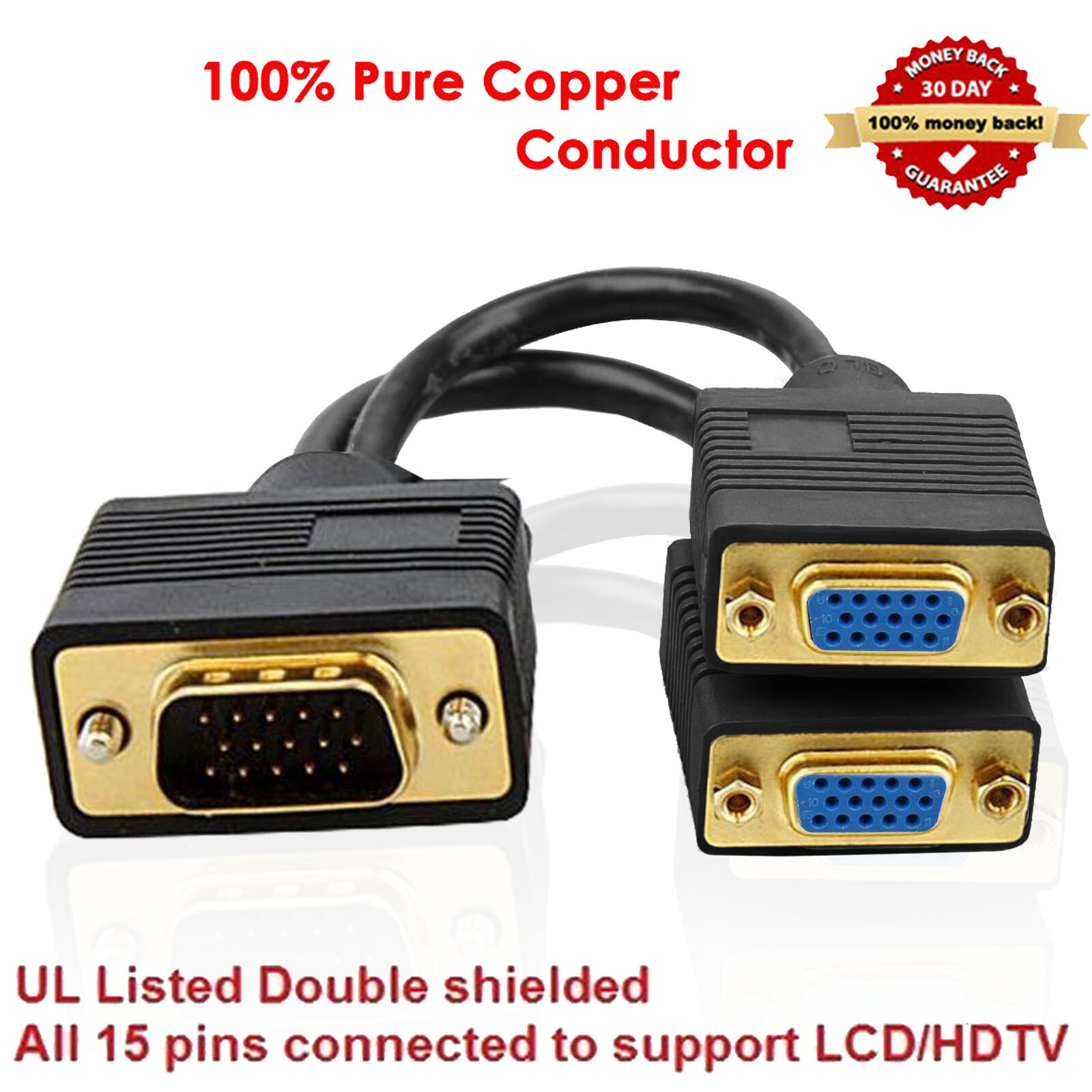 Female Monitor Adapter Y Splitter Cable 