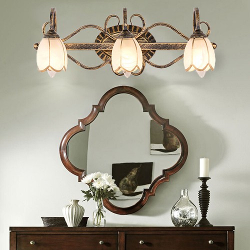 Vanity Light Flower Glass 3-Light LED Wall Mounted Lamp Sconces Vintage Fixture - Picture 8 of 12