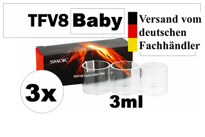 3 x Ersatzglas TFV8 SMOK BABY Ersatztank Glas Tube  3ml 