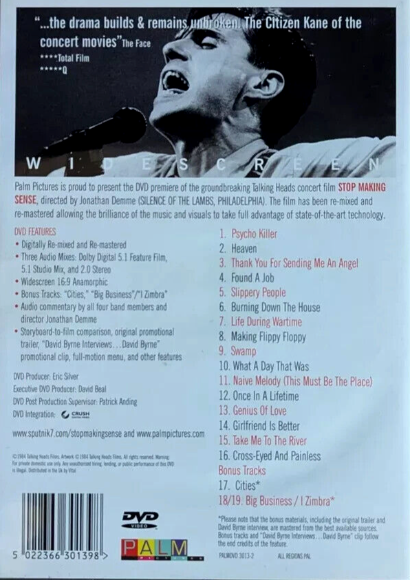 Talking Heads Stop Making Sense (DVD, 2004) 5022366301398 eBay