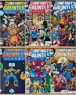THE INFINITY GAUNTLET # 1- 6 Comic Set Marvel Comics 1991 (FN, 6.0) to (VF, 8.0)