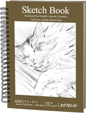 Hardcover Sketchbook, 100 Sheets Spiral Bound Sketch Pad, 9" X 12" Drawing Paper