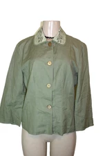 VTG Bob Mackie Size 6 Cropped Blazer Jacket Sage Green Beaded Collar 3/4 Sleeve