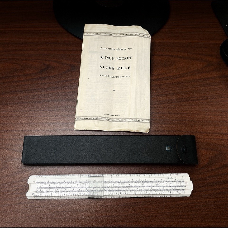 Vintage 10-Inch Pocket Slide Rule with Case & Instruction Manual Made in USA
