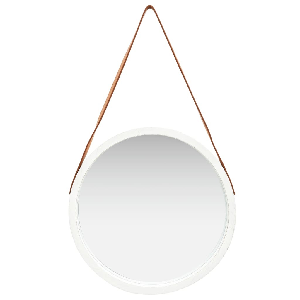 vidaXL Specchio da Parete con Cinghia 50 cm Bianco