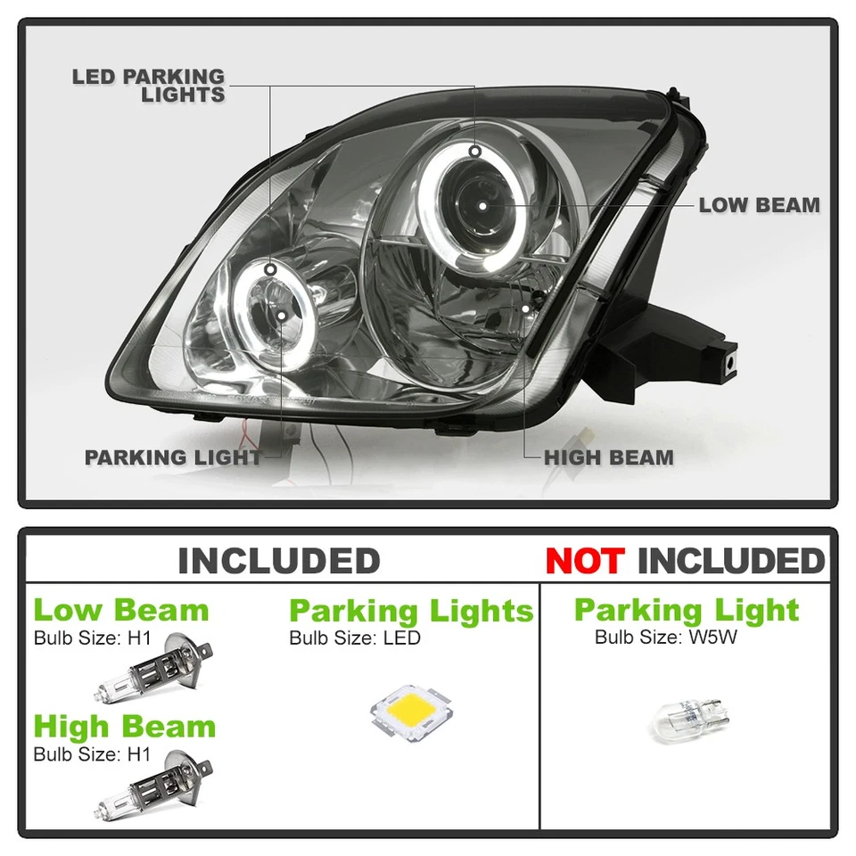 For Smoke 97-02 Honda Prelude LED Halo Projector Headlights Headlamps Left+Right - Image 3 of 4