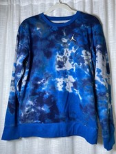 Vtg Jordan Jumpman Sweatshirt Blue Tie Dye Fleece Pullover Plush Youth XL 13-15