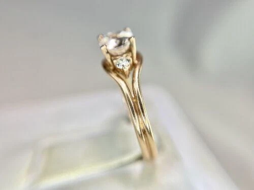 Anillo vintage de oro rosa de 14k natural redondo diamante ovalado melocotón morganita este oeste Foto 4 de 4