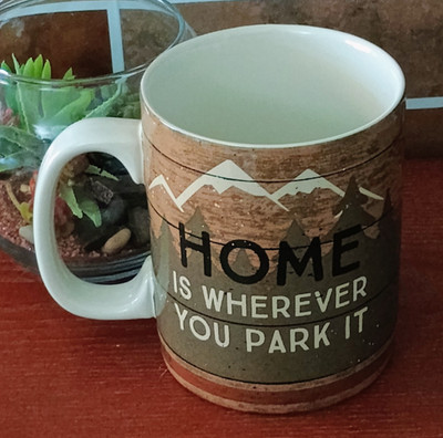 Home is Where You Park It Brown Coffee Mug Retro Class C Camper Large Cup NWT