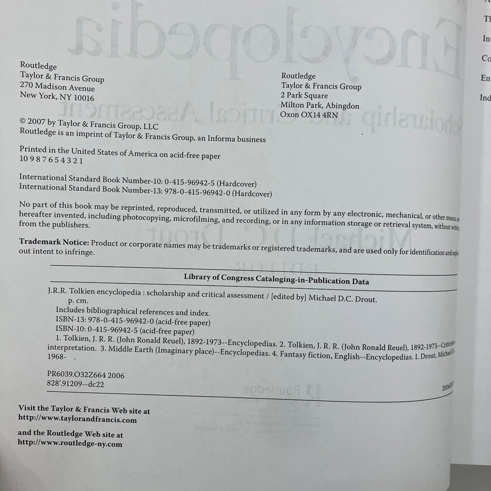JRR Tolkien Encyclopedia Scholarship and Critical Assessment by Drout 2007 HC - Image 4 of 4