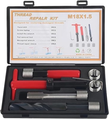 10PCS Thread Repair Kit M18x1.5 Stainless Steel Helicoil Insert Set Default 