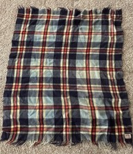 Vintage TROY ROBE Wool Blanket 42x52 Fringe Stadium Red/Blue/Cream Americana