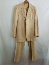 Jaymar Vintage Mens 3 Piece Suit Beige Jacket Vest Pants 60s 70s Era