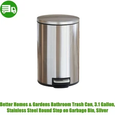 Better Homes & Gardens Trash Can 3.1Gallon, Round Stainless Steel Step trash Can