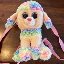 Retired Ty Rainbow The Poodle 12” Beanie Boo Plush Backpack! Tysilk EXCELLENT 