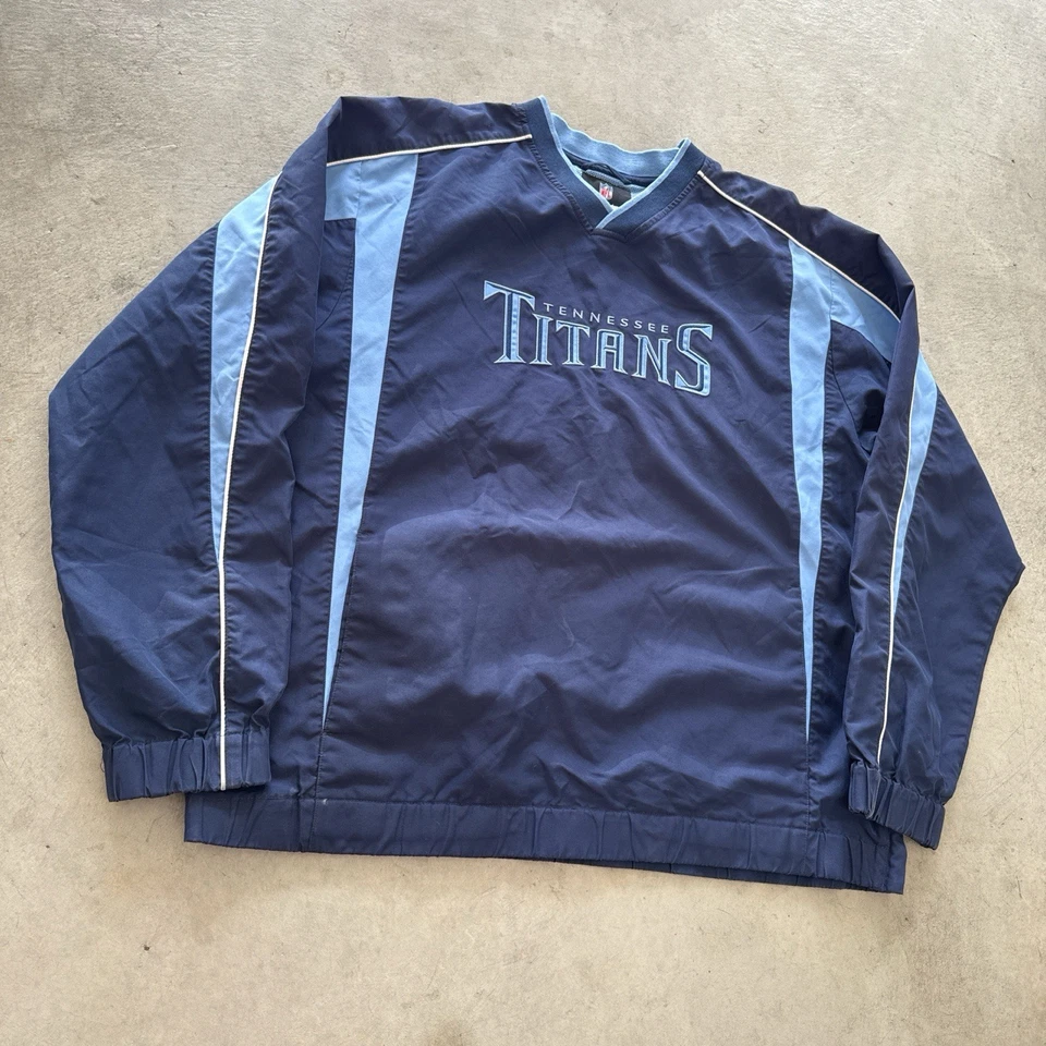 Vintage NFL Tennessee Titans Pullover Nylon Windbreaker Embroidered V Neck L - Image 2 of 4