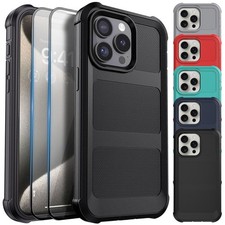 For Apple iPhone 15 Pro Rugged Shockproof Case Hard Soft Cover Screen Protector
