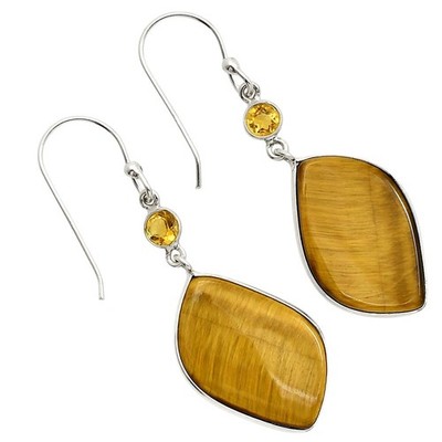 Natural Tiger Eye - Africa & Citrine 925 Sterling Silver Earrings Jewelry E-1002