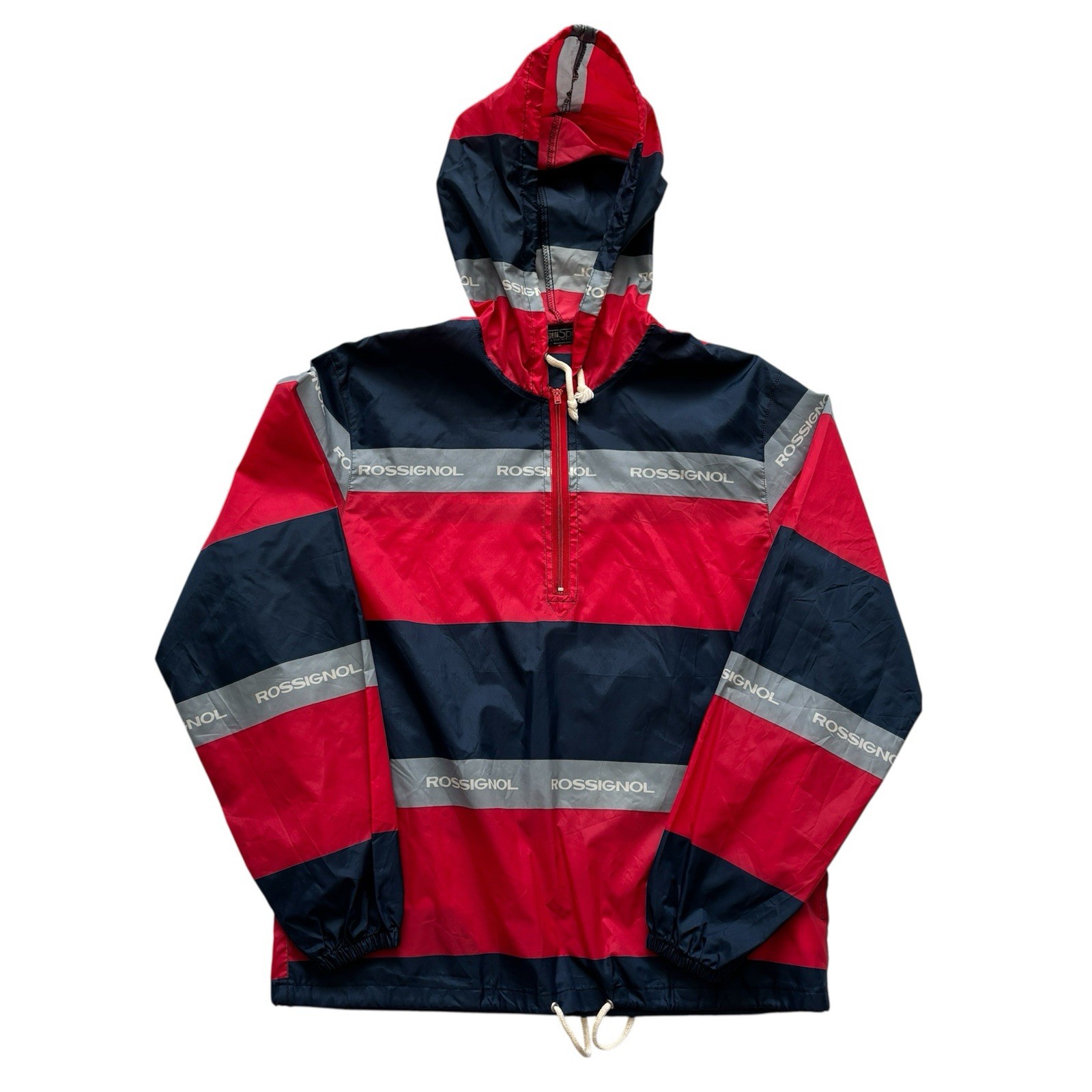 Vintage Mens Windbreaker Jacket 80s Hooded Striped Graphic Small 36" image 2