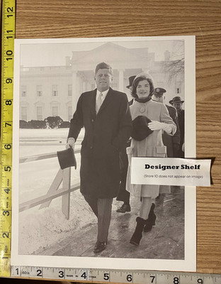 John & Jackie Kennedy Walking Outside White House Scene Book Photograph
