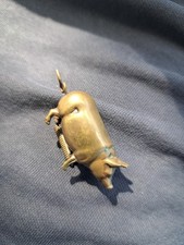 Antique Victorian Brass Sewing Kit Pig Swine Tape Measure Tail Crank Wind-up