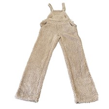 Mujer Tostado Acogedor Sherpa Polar Mono Peluche Babero Peto Beige Talla Mediana