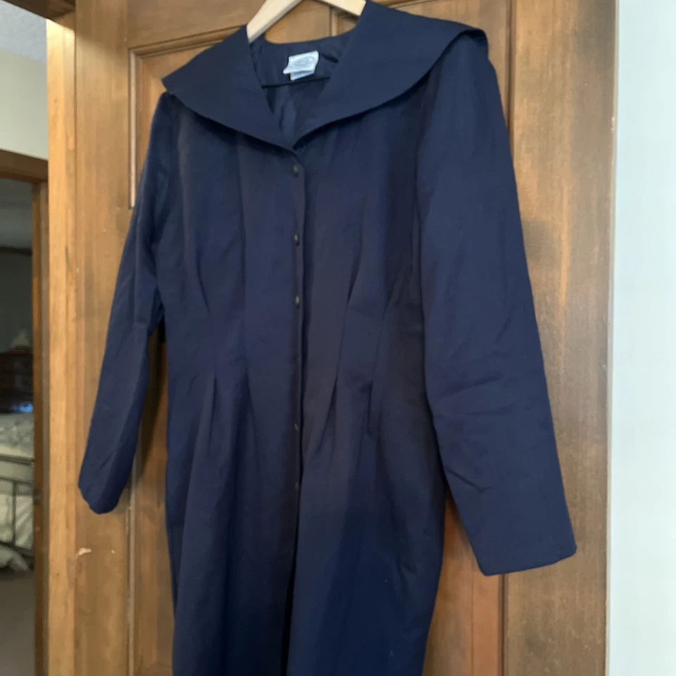 Vintage Laura Ashley Wool Sailor Dress Navy Pleated Button Front - Image 2 of 4