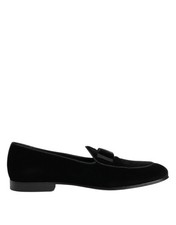 Dolce & Gabbana Black Velvet Slip On Loafers Formal Men Men's Shoes Authentic