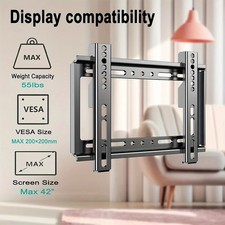 TV Wall Mount Fixed Bracket 14–32″ Flat/Curved TVs VESA 200×200 Max 55 lbs UK