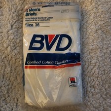 Vintage 1992 BVD Size 36 Men's Briefs 3 Pack Underwear Made In USA Combed Cotton