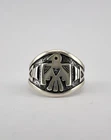 Vtg Fred Harvey Style Sterling Silver Thunderbird Stamped Overlay Band Ring