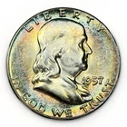 1957 P 50c Franklin Rainbow Toning Philadelphia Mint Colorful Coin Choice BU 🤩