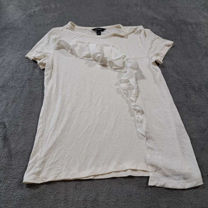 Simply Vera Vera Wang Blouse Top Women's Small White Ruffle Front Short Sleeve
