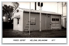 FRISCO RAILROAD DEPOT RPPC ~ HELENA OKLAHOMA 1970s Alfalfa County