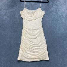 Windsor Pearl Ruched Mini Dress Womens Large White Cowl Neck Adjustable Straps
