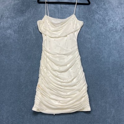 Windsor Pearl Ruched Mini Dress Womens Large White Cowl Neck Adjustable Straps