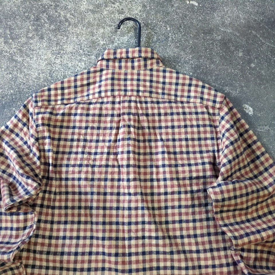 J. Camisa de franela de cachemir Crew para hombre S azul tostado cuadros guinga manga larga Y2K Foto 4 de 4