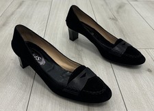 Tod's Black Suede Penny Loafer Pumps Mid Block Heel Shoes Made In Italy Sz 38.5