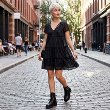 Urban Outfitters Black Short Sleeve Tiered Baby Doll Dress - Size XS